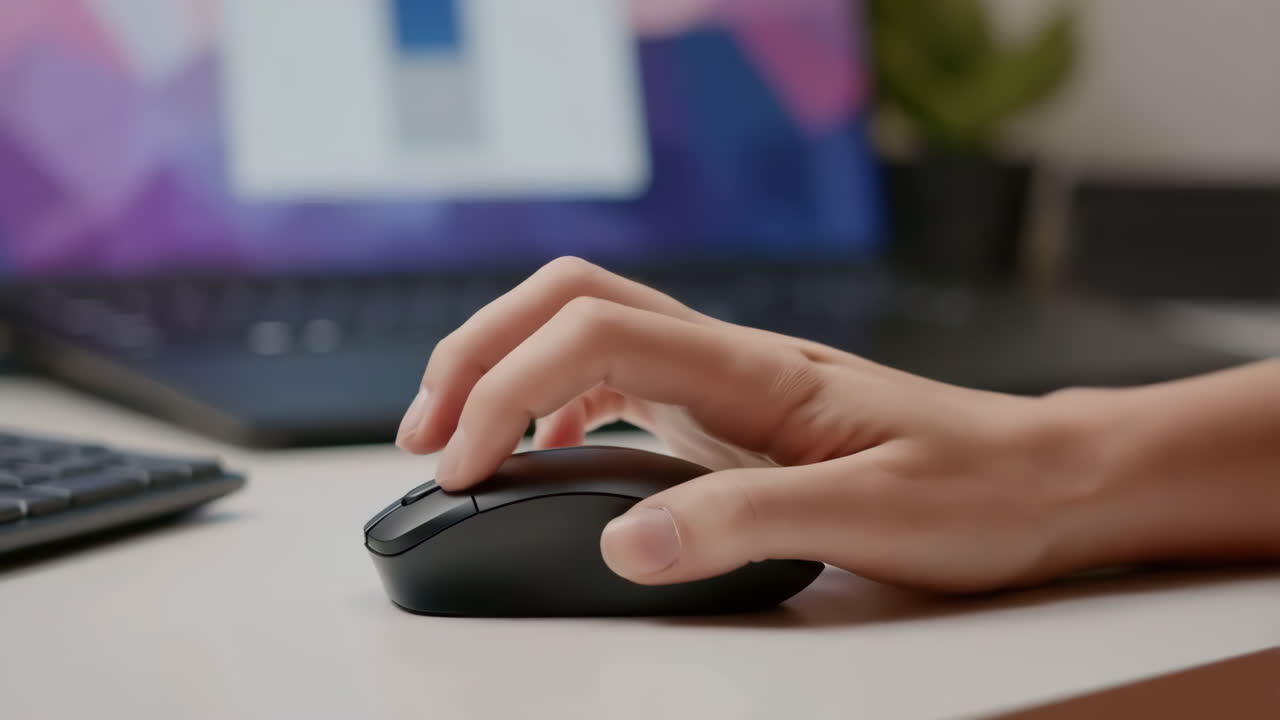 Close-up of a Hand Using a Computer Mouse