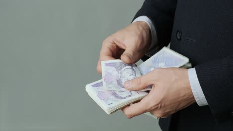 men's hands quickly count banknotes. businessman counts banknotes of czech krona in hands. czk