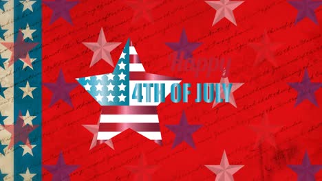 animation of independence day text over flag of american pattern and continuation