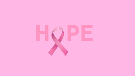 animation of pink ribbon logo and hope text appearing on pink background