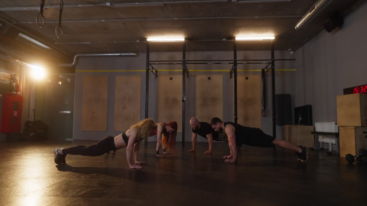 Group Fitness Push-Up Workout in Gym