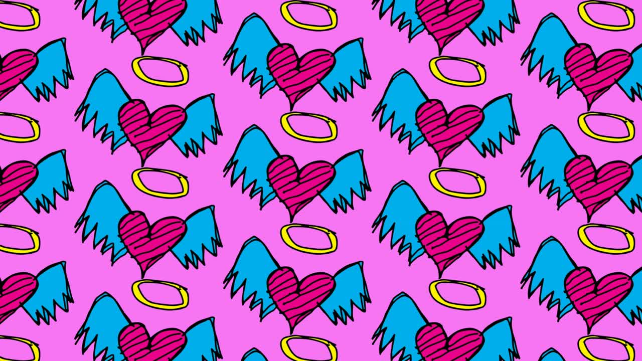 bambini che disegnano pop art sullo sfondo senza cuciture con il tema dell'amore