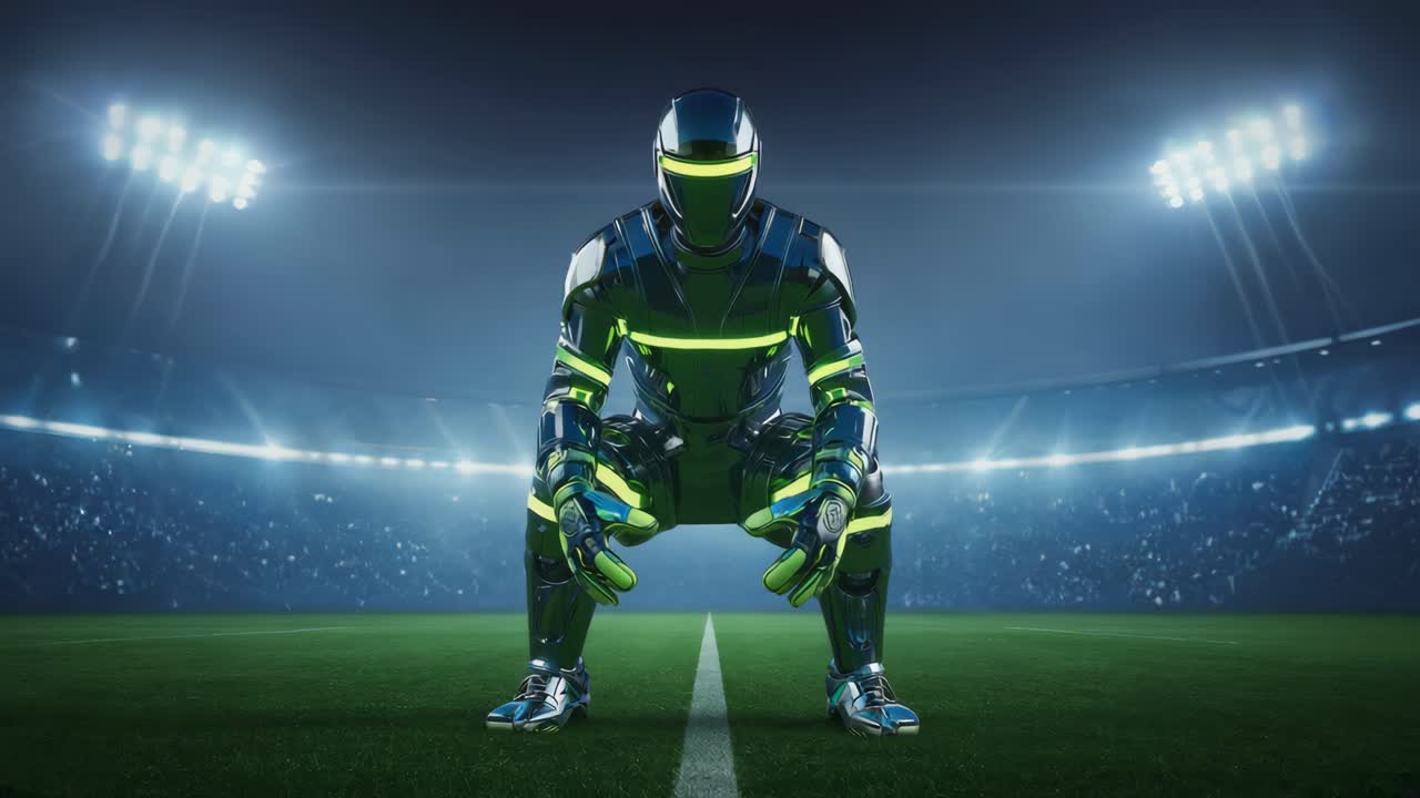 Futuristic AI Athlete in a Stadium