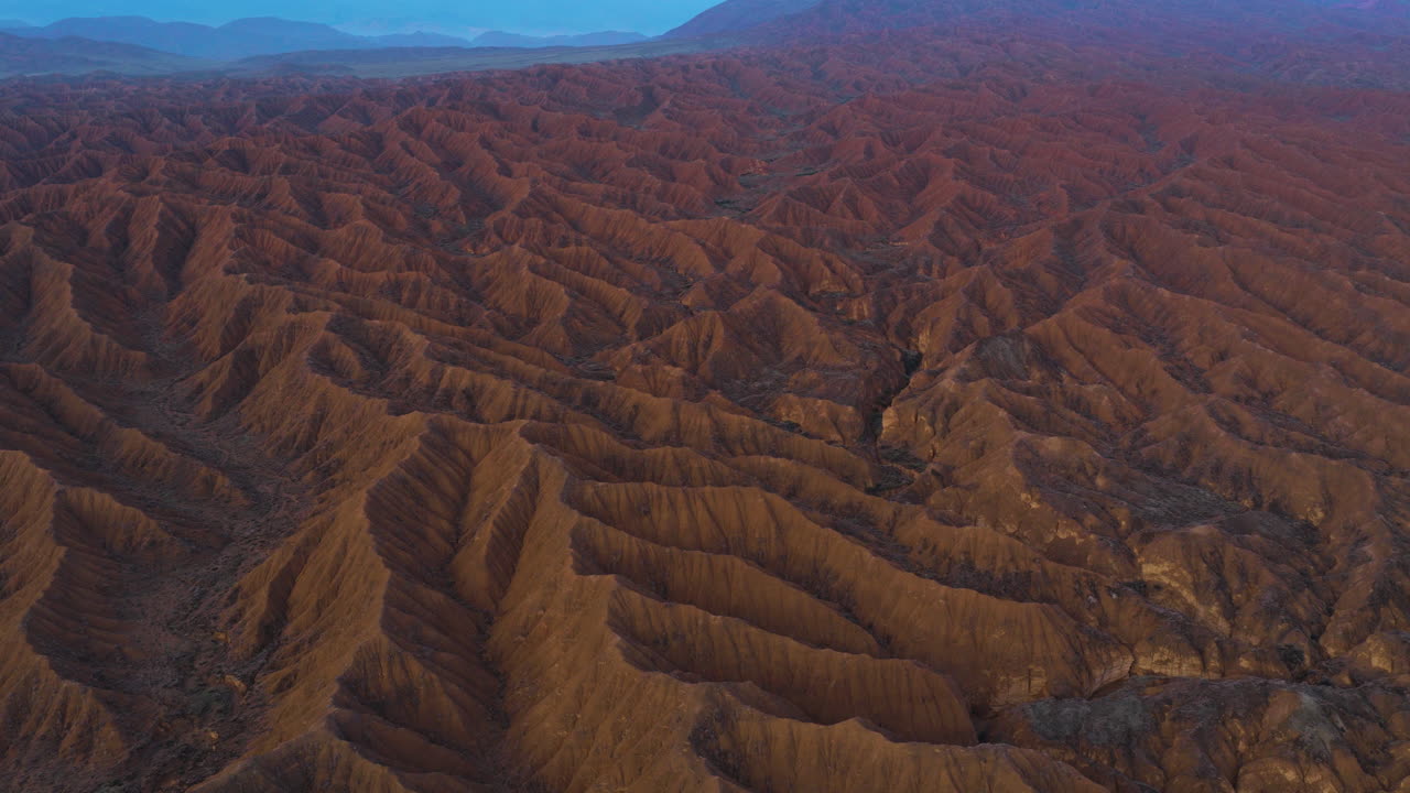 Surreal Rugged Landscape Of Ak-Sai Canyon At Sunrise In Kyrgyzstan, Central Asia. Aerial Shot