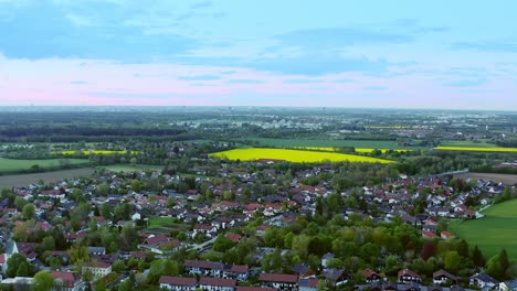 sunset over a village at springtime
