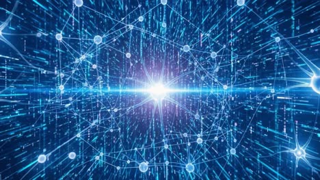 a stunning visualization of light and energy flowing through a complex network of interconnected particles and energetic pathways representing quantum dynamics