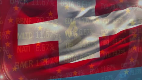 animación del procesamiento de datos del mercado de valores contra la bandera suiza ondeando