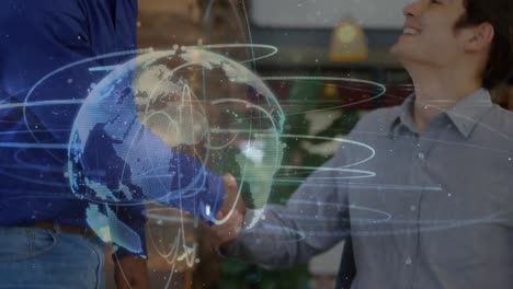 animation of network of connection and globe over business people in the office