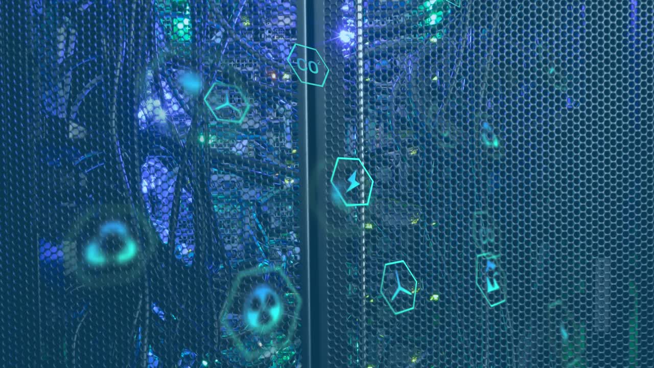animación de múltiples iconos sobre el sistema de servidor de datos iluminado