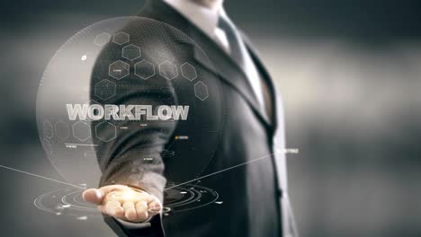workflow with hologram businessman concept