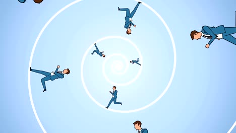 flat cartoon businessman characters running on spiral