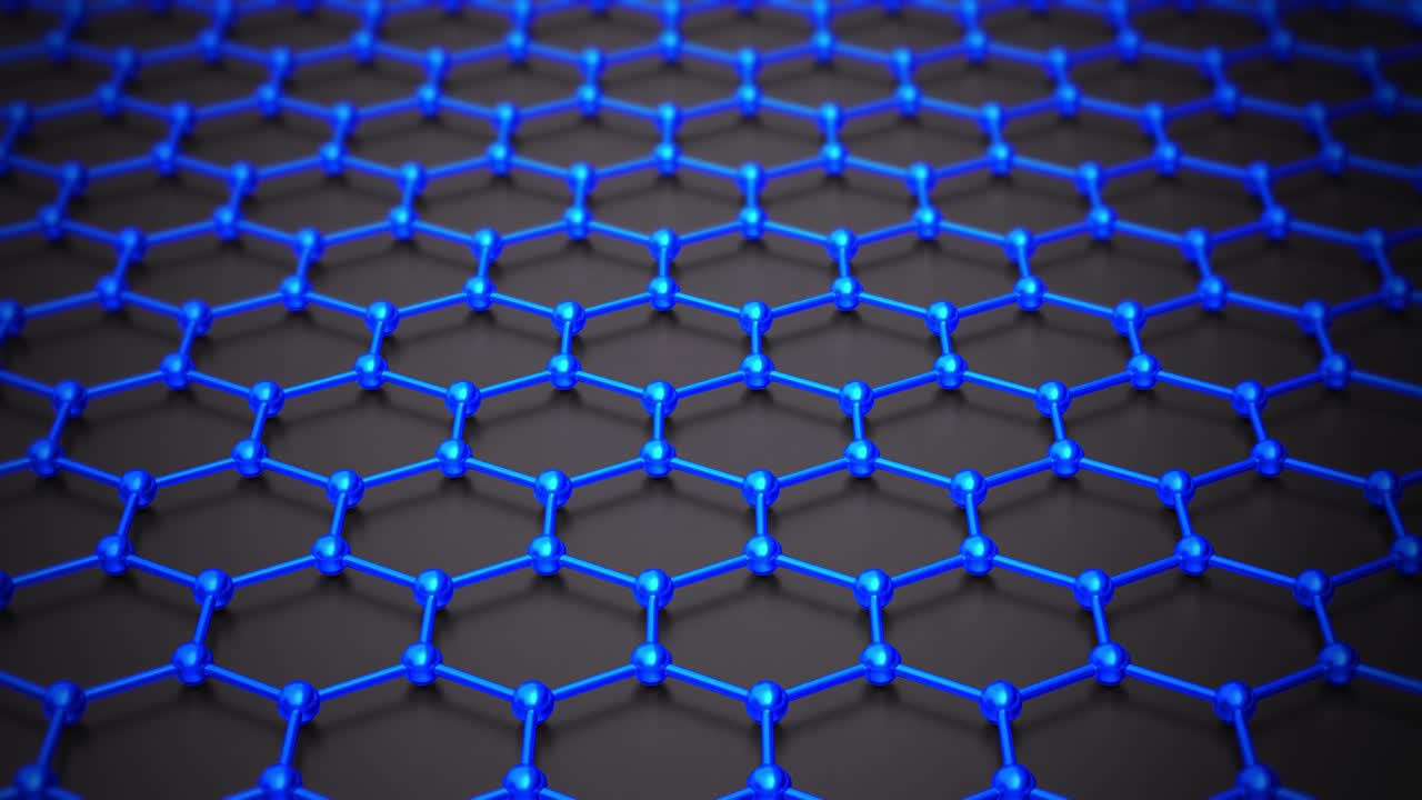 nanoestructura del átomo de grafeno animación en bucle. nanotubo en forma de panal. concepto nanotecnología y ciencias animación 3d