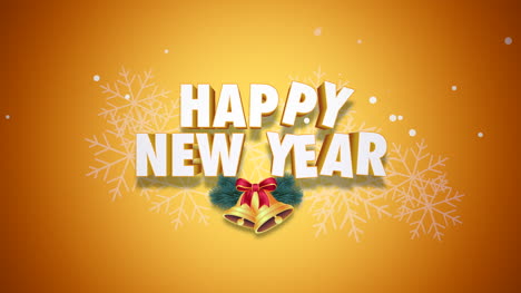 Animated-closeup-Happy-New-Year-text-and-bells-on-yellow-background