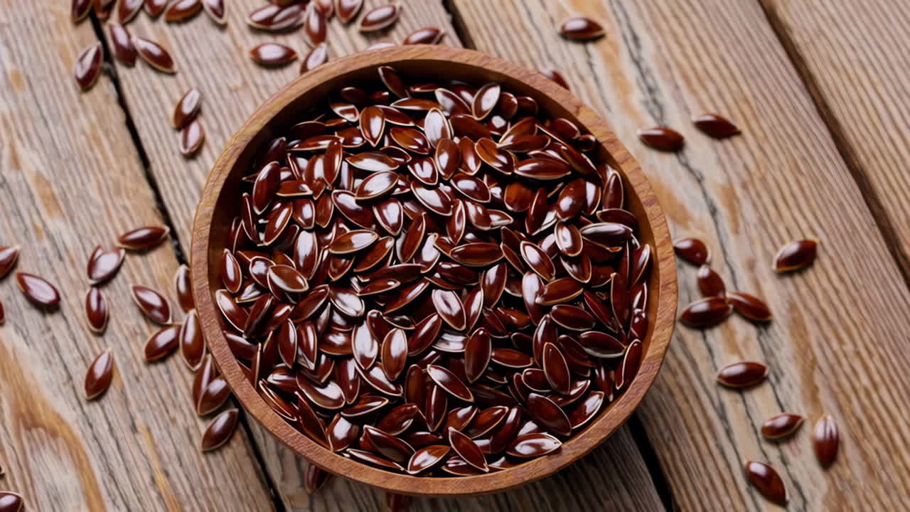 Flax Seeds in Wooden Bowl