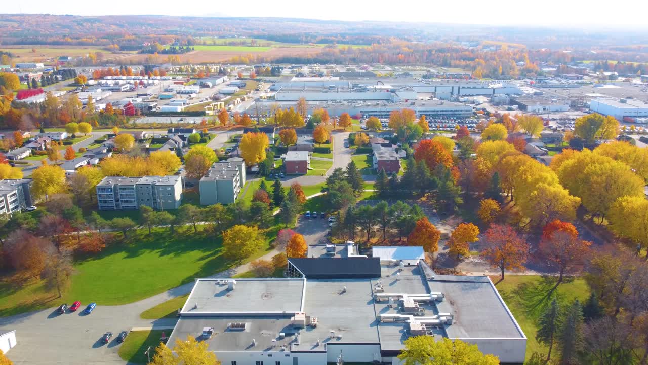 Canada neighbourhood Ontario autumn fall season color tree aerial drone North America