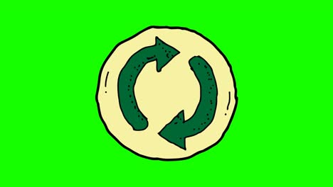 hand drawn green background animation of recycling symbol