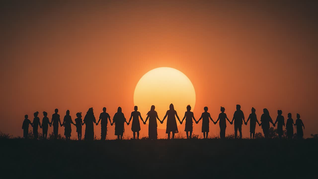 A Group of Peers Joined Together in Unity During a Beautiful Sunset, Symbolizing Connection, Togetherness, and Shared Experiences Beneath a Radiant Sun