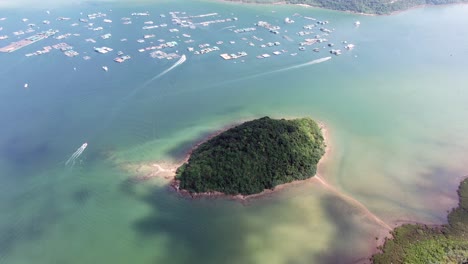 aerial view of wu chau island and sand strip in hong kong bay