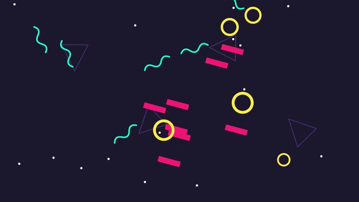 Abstract Memphis Style Motion Graphics Background with Floating Geometric Shapes