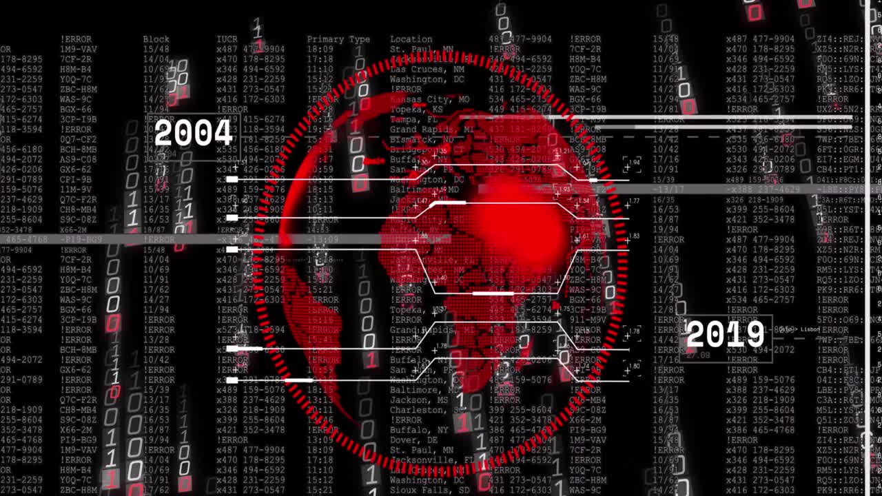 Animation of data processing on black background