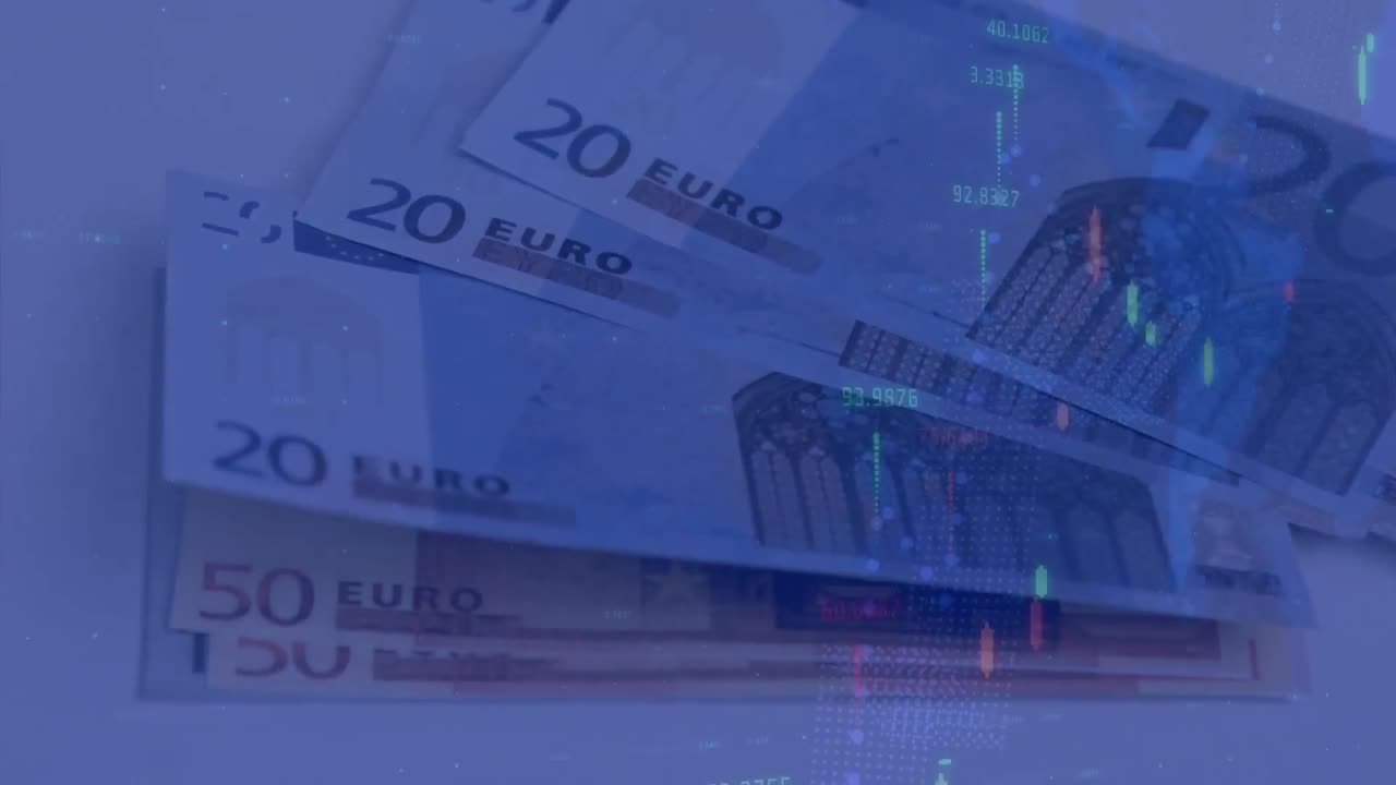 Animation of data processing over banknotes