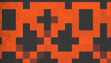 Pixelated-black-and-orange-square-grid-pattern