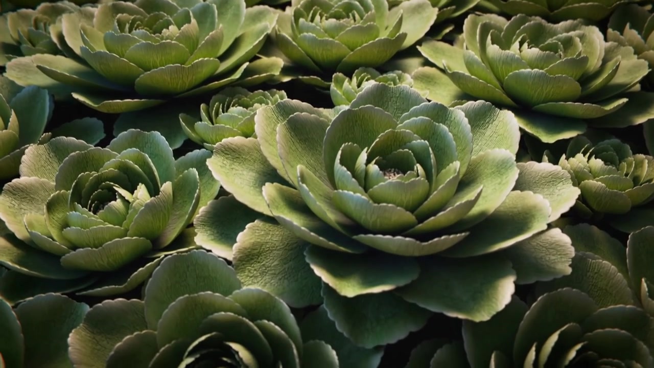 Zooming camera on playback pulling closer over tray, revealing central rosette succulent detail