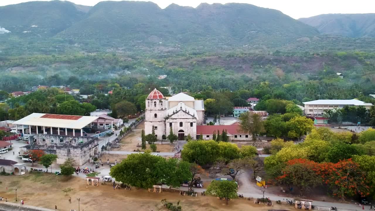 Establishing Aerial of Filipino Catholic Church in Oslob, Our Lady of Immaculate Conception Church Cebu, Philippines