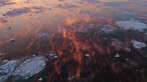 tracking shot of golden clouds going across frozen lake