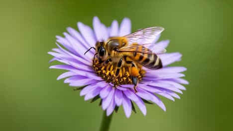 a close-up view of a honeybee pollinating a vibrant purple flower, showcasing nature's beautiful interactions and the importance of bees in ecosystems