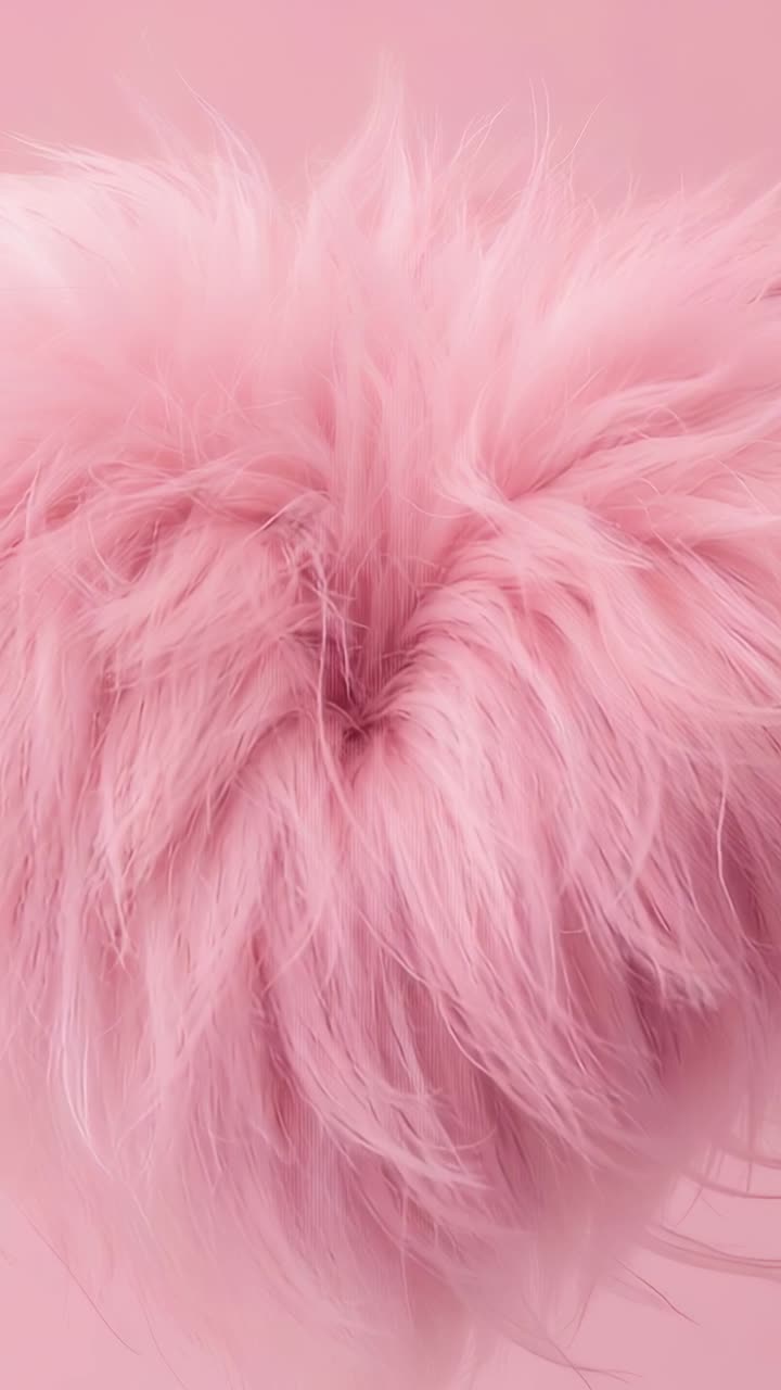 Vertikal video: Ændring med frameændringer, pink imiteret pelskvast der falder til ro på pink baggrund