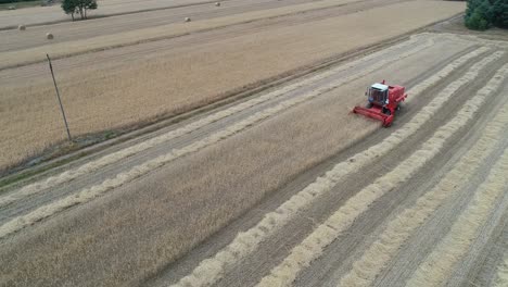 vista aérea de la recolección de la máquina del tractor de cosecha roja