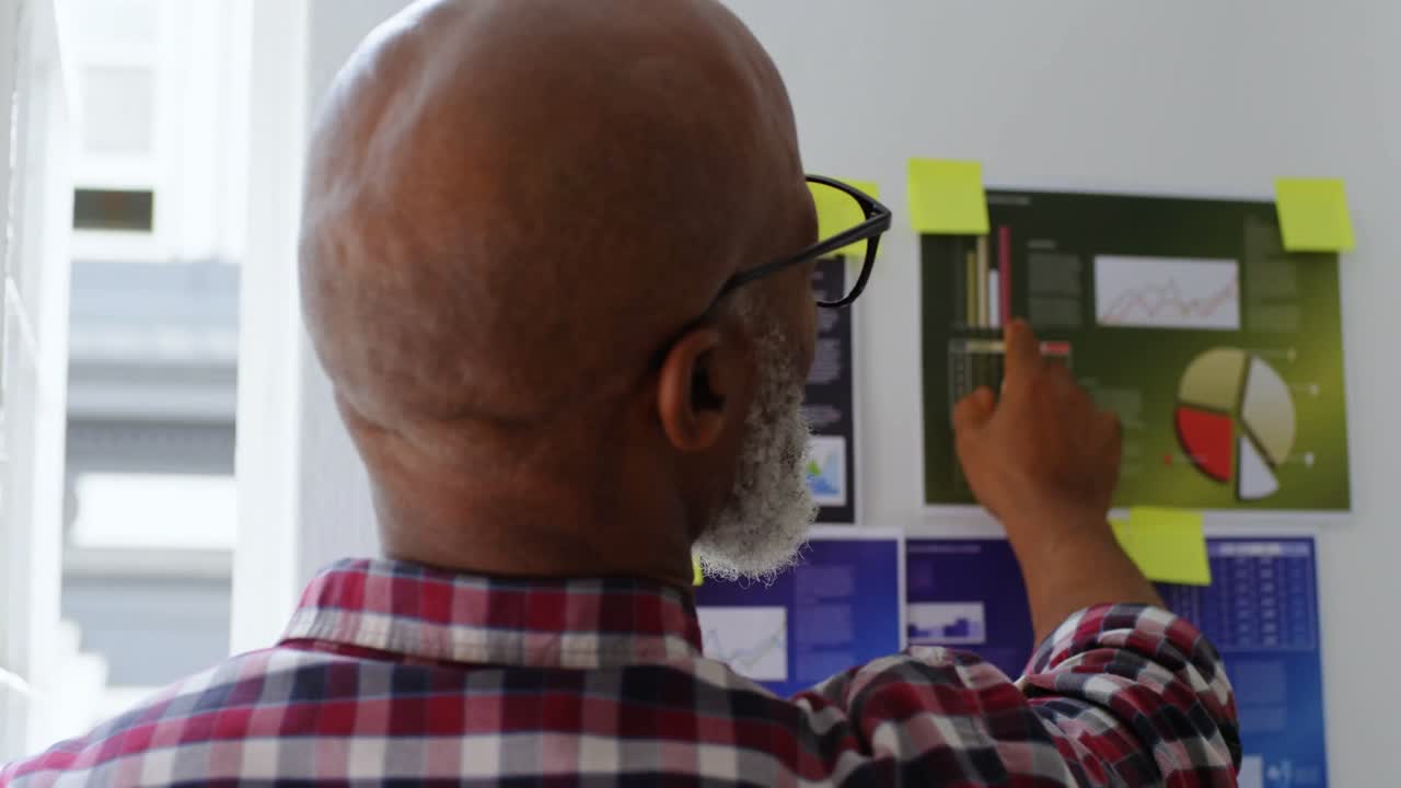 Senior male executive looking at sticky notes 4k