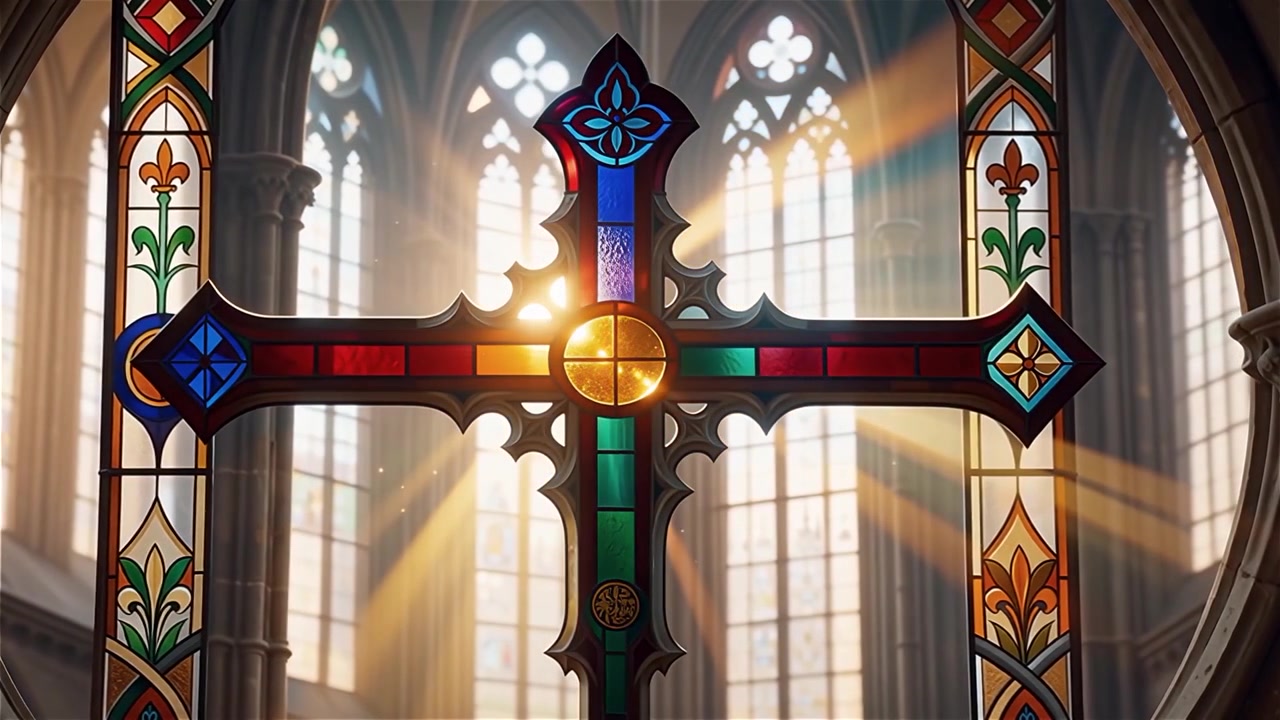 Cruz Cristiana con Luz Celestial, Fondo para Adoración.