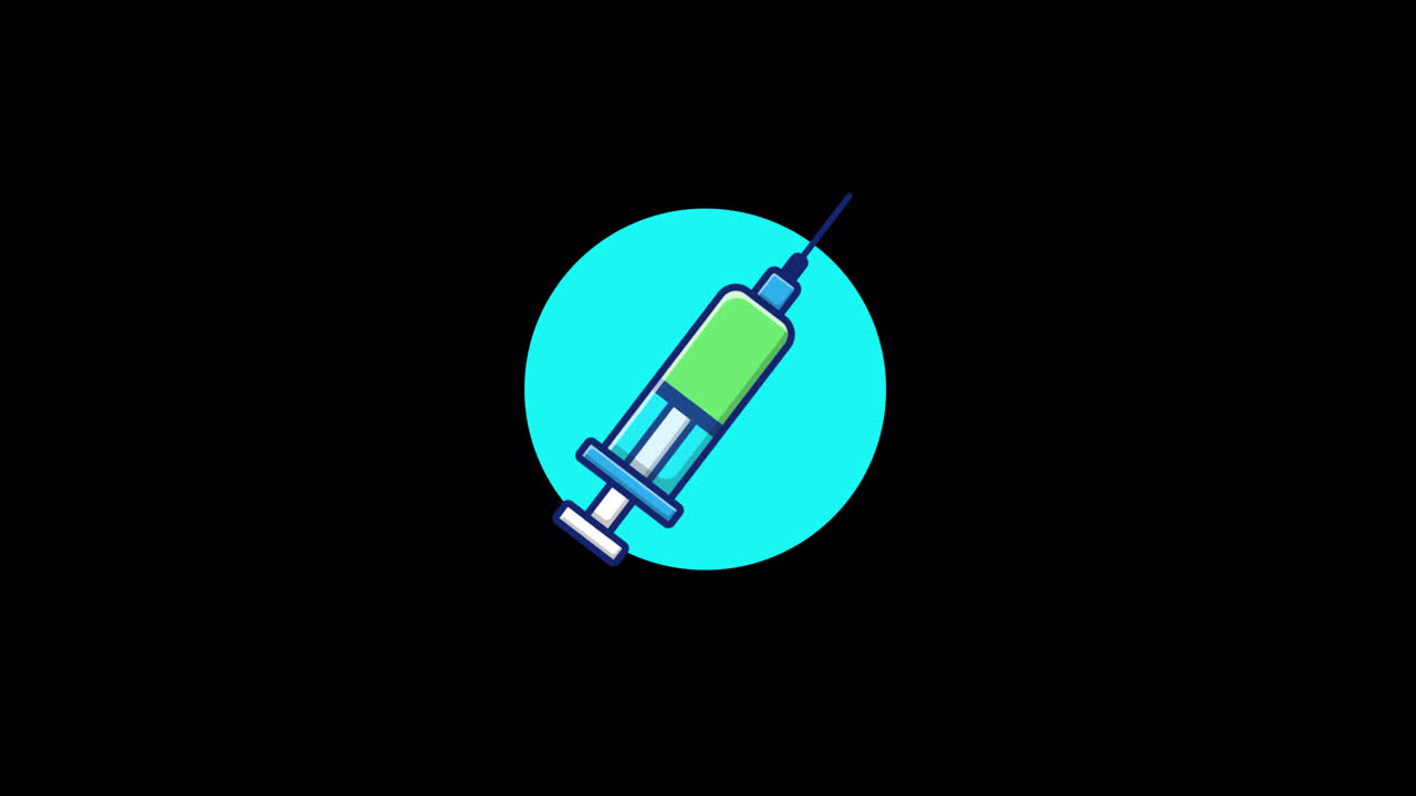 Animated Cartoon Syringe with Green Liquid on Black Background