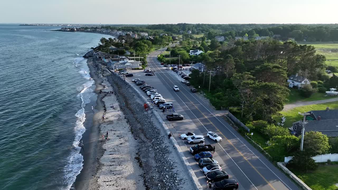 Scenic beach road along New Hampshire seacoast on a sunny day