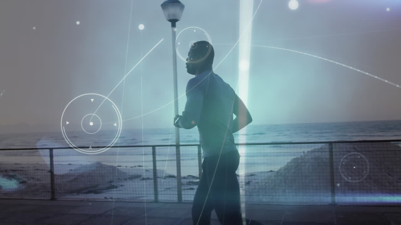 animación de la red de conexiones y procesamiento de datos sobre el hombre corriendo