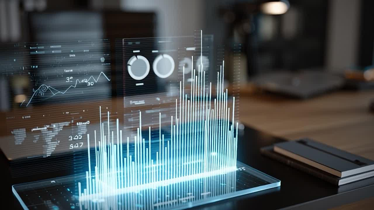 Digital dashboard displaying data analytics in a modern workspace