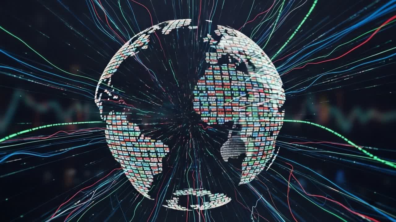 Una visualizzazione dinamica della rete globale: esplora i flussi di dati interconnessi rappresentati da un globo digitale