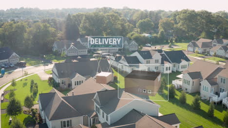 Aerial-of-drone-carrying-package-delivery-in-midair