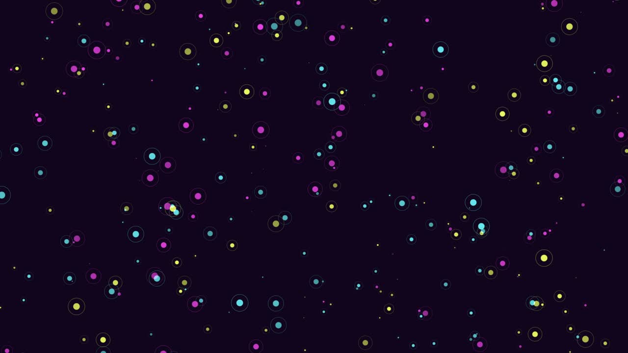 Fly neon glitters and confetti on dark space
