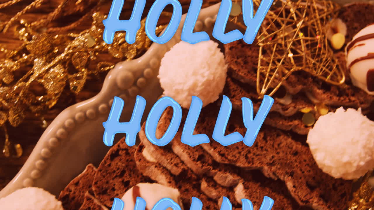 animación del texto sagrado en repetición sobre las decoraciones de navidad