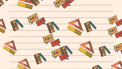 animation of school items icons moving on white background