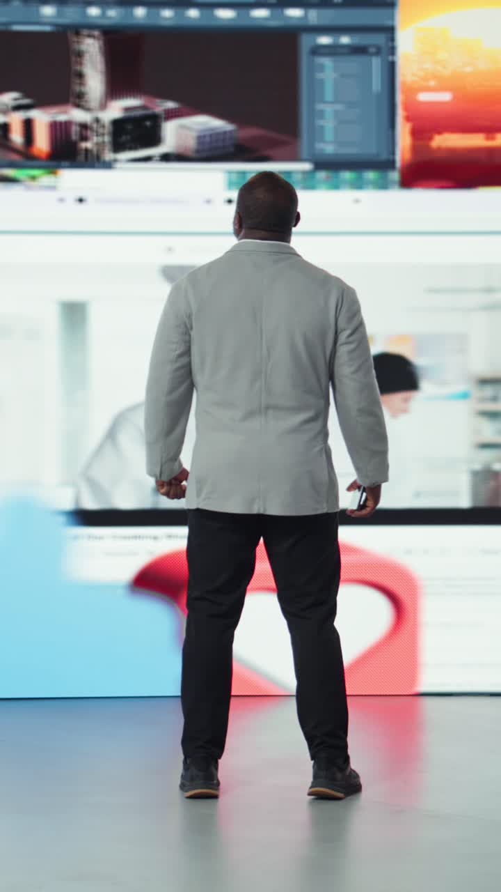 Vertical video Smiling person typing on phone touchscreen, enjoying leisure time