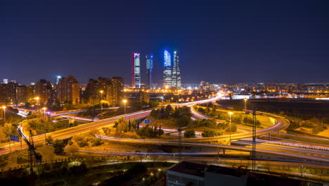 Timelapse-of-sunset-with-the-4-towers-of-Madrid-as-main-subject