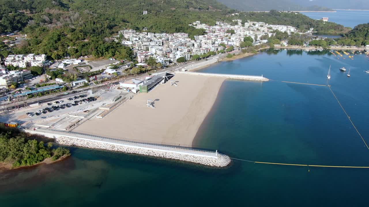 인공 해변 확장을 포함한 홍콩 lung mei tsuen 해안선의 조감도