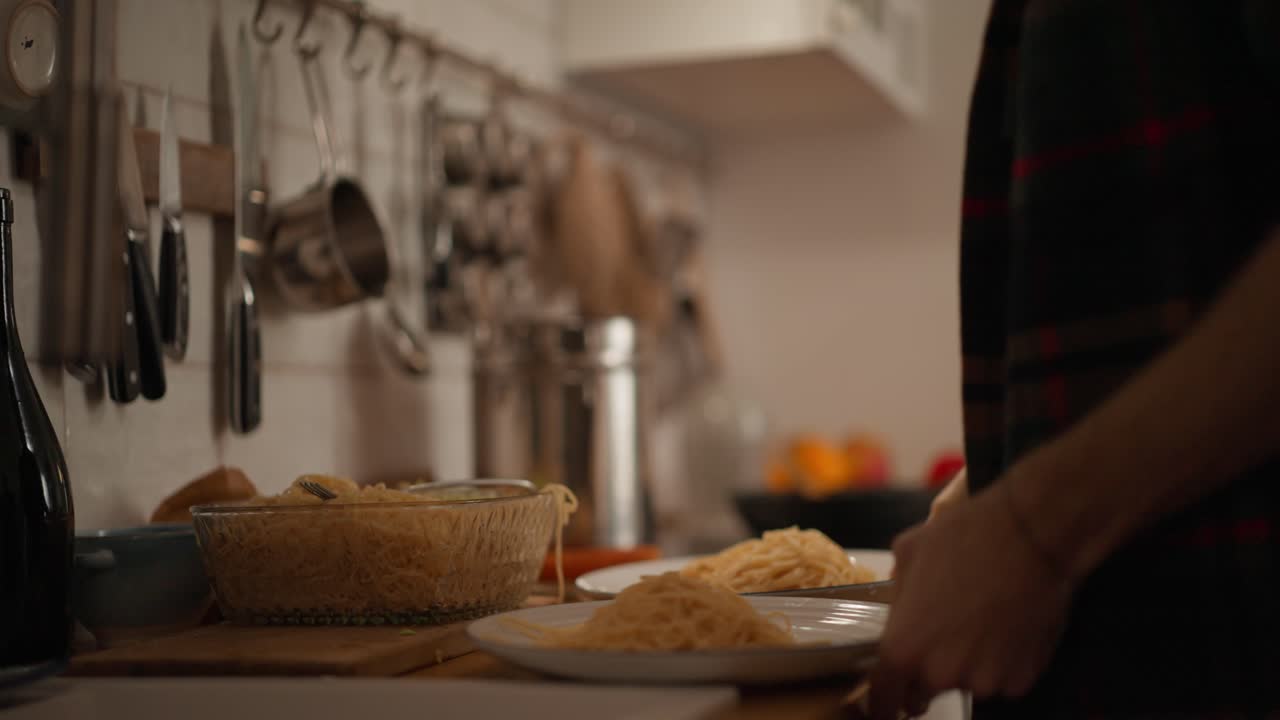 Preparing Spaghetti in the Kitchen