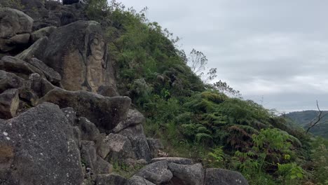 tótem de chaquira tallado en una roca con vistas al cañón del río magdalena en san agustín, colombia