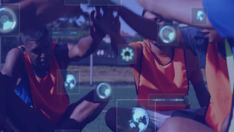Animation-of-digital-screens-with-data-over-diverse-male-soccer-players