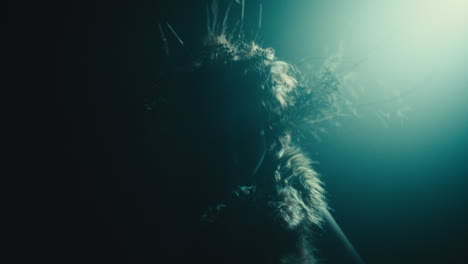 a creepy witch during the night storm